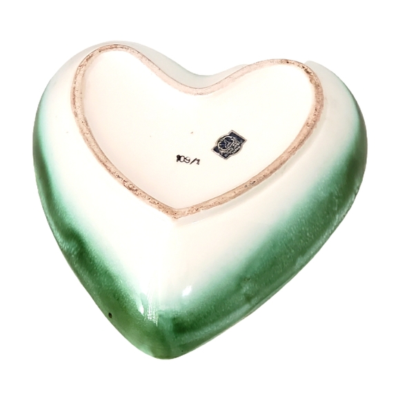 VTG Royal Sealy Japan Heart Trinket Dish Green Pink Roses CottageCore Decor - Picture 8 of 8